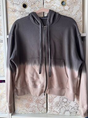 ATM Two-Tone Zip Hoodie in Charcoal and Blush (double zipper)